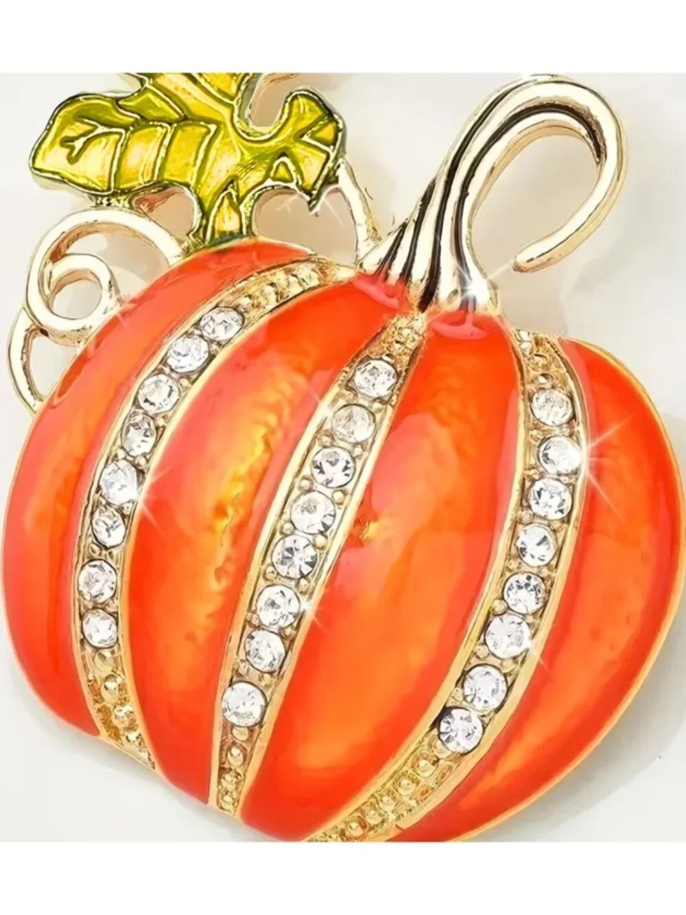 NWT Gold Orange Enamel Crystal Rhinestone Pumpkin Brooch Pin Fall Halloween